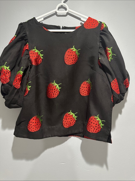 Maeve Other - Maeve Black Blouse with Red Strawberry Print